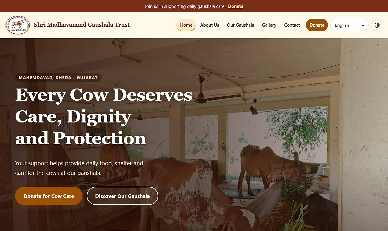 Shri Madhavanand Gaushala Trust: desktop screen, light theme