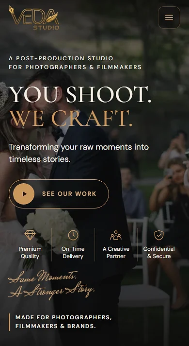 Veda Studio: phone screen, dark theme